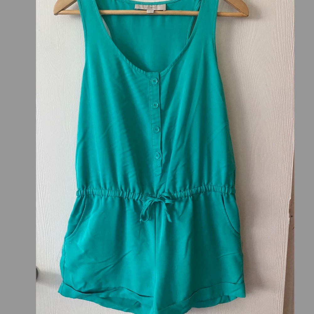 Loft Raceback Half Button Down Shorts Romper With… - image 1